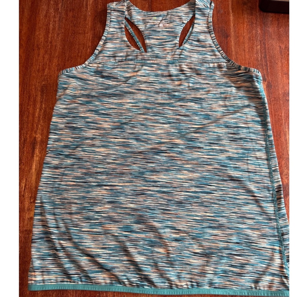 Tek Gear DryTek Tank Top Womens Large Teal Blue Space Dye Excellent Racerback